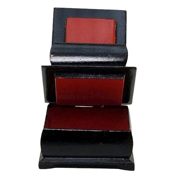 Russian Black Lacquer Double Compartment Trinket Box Hand-Painted Folk-Art Scene - Picture 8 of 11